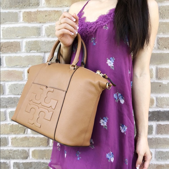 Tory Burch Bombe T Medium Slouchy Satchel Bark - Picture 5 of 8